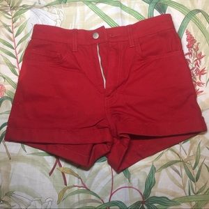 American apparel red denim shorts